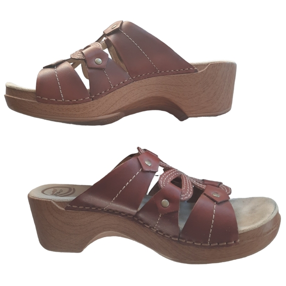 Dansko Serena Wedge Clog Sandal Leather brown Flower - Picture 2 of 12